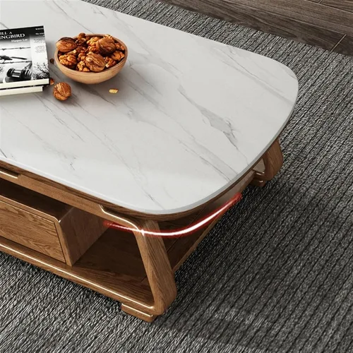 Miniatura 4 de Mesa de té para sala de estar, moderna mesa de centro de lujo, parte superior de pizarra y marco de madera de fresno, mesa central ovalada grande