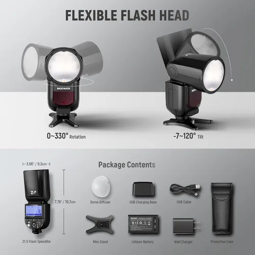 Miniatura 9 de NEEWER Z1-S TTL Flash Speedlite de cabeza redonda para Sony con difusor de cúpula magnética, 76Ws 2.4G 1/8000s HSS Speedlight, lámpara de modelado