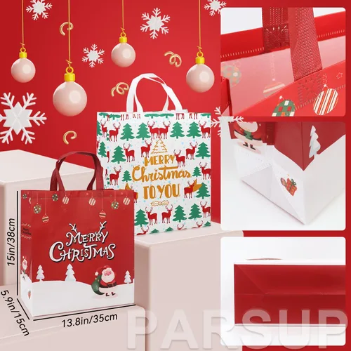 Miniatura 3 de PARSUP 32 bolsas de regalo de Navidad con asas, bolsas de varios tamaños para golosinas, bolsas de Navidad no tejidas para envolver regalos