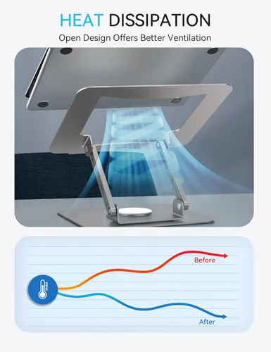 Miniatura 7 de SOUNDANCE Soporte para laptop con base giratoria de 360°, elevador ergonómico para computadora para escritorio, altura ajustable multiángulo, Gris