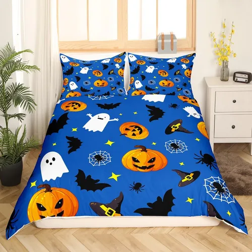 Miniatura 6 de Manfei Juego de funda de edredón con diseño de calabaza, tamaño individual, funda de edredón con 1 funda de almohada, juego de ropa de cama de 2