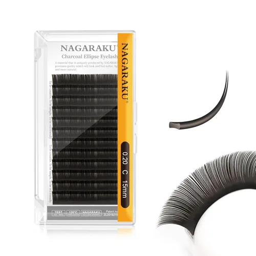 Miniatura 60 de NAGARAKU Extensiones de pestañas elipse con puntas abiertas planas, pestañas individuales de 0.006 in, rizo C, bandeja de mezcla de 0.315-0.591 in