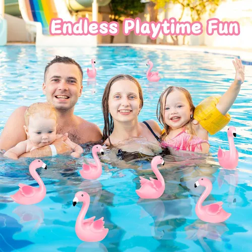 Miniatura 5 de Patos de goma de flamenco rosa, 12 juguetes de baño de flamenco a granel para niños, decoración de pastel de pato de goma flamenco pequeño, premios