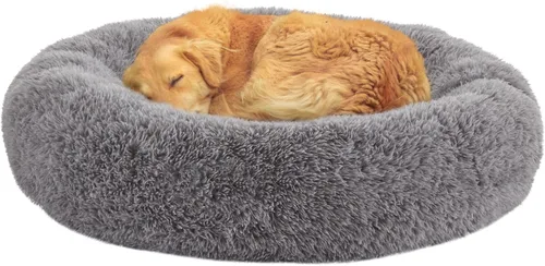 Miniatura 7 de Camas calmantes para perros grandes, cama para perros de dona acogedora de piel sintética, almohada redonda y esponjosa, cama lavable para perros