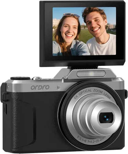 Miniatura 2 de Ordro Cámara digital D27 Zoom óptico 6X Video Full HD 4K 1080P Diseño retro vintage Cámara compacta para apuntar y disparar para viajes