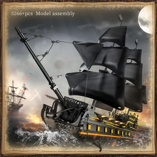 Miniatura 3 de Mould King MOC 13186 - Bloques de construcción modelo de barco pirata, juego de construcción de modelo de velero perla negra para construir, kit