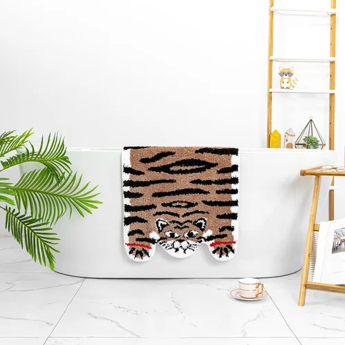 Miniatura 3 de Alfombra de baño con forma de tigre marrón lindo para baño, antideslizante, absorbente, decoración de animales de dibujos animados, alfombra