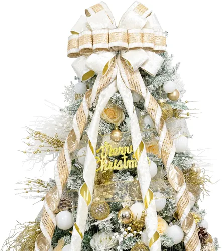 Miniatura 18 de Hismir Lazo grande de 53 x 13 pulgadas con serpentina de purpurina, lazos decorativos para árbol de Navidad, corona, puerta, festival, decoración