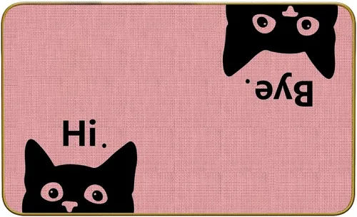 Miniatura 9 de Mingnei Hi Bye Cat Welcome Felpudo – Tapete para puerta de entrada de cocina en el hogar, divertido tapete negro para amantes de los gatos