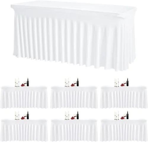 Miniatura 24 de Mantel rectangular de elastano negro, funda elástica ajustada para mesas rectangulares de 1,8 m, falda de mesa elástica sin arrugas para decoración