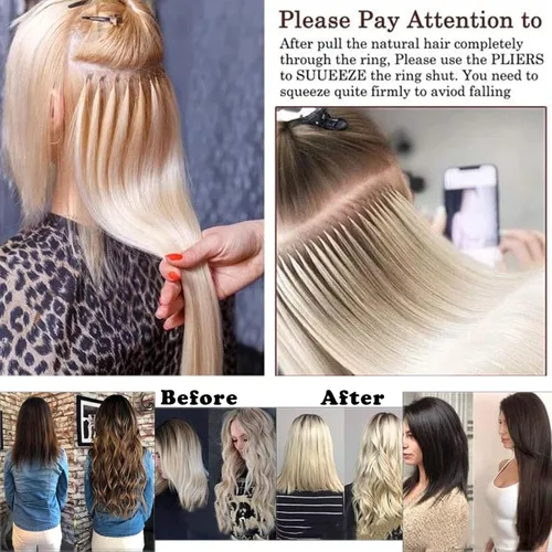 Miniatura 4 de 500 anillos de silicona con microeslabones de 0.197 in para extensiones de cabello, herramientas de microenlaces de aluminio para extensiones