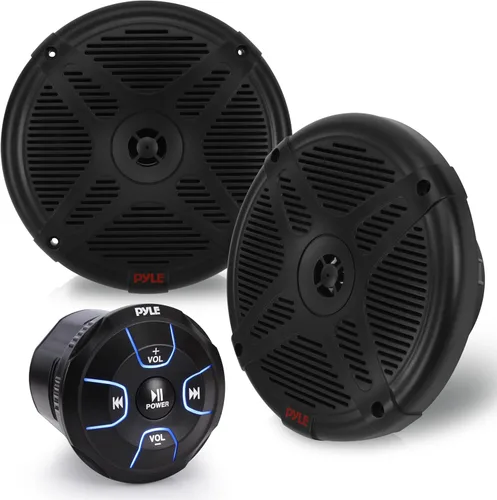 Pyle PLMRKT8 - Kit de altavoces marinos duales de 6.5 pulgadas, resistente al agua con receptor de control remoto Bluetooth amplificado para
