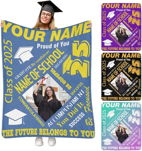 Miniatura 37 de Manta personalizada de graduación 2025, manta personalizada para regalo de graduación con nombre de la universidad, manta de felicitación