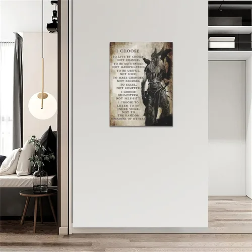 Miniatura 2 de Arte de pared de guerrero vikingo Arte de pared de samurai vikingo Decoración de pared con citas inspiradoras Pintura en lienzo con citas I Choose