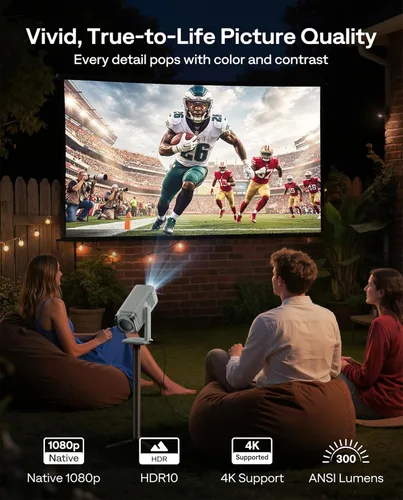 Miniatura 6 de Aurzen BOOM Air - Proyector portátil Google TV con WiFi y Bluetooth, alimentado por USB-C, proyector inteligente para películas al aire libre