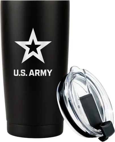 Military Gift Shop Vaso de 20 onzas del ejército estadounidense, taza de café de acero aislado de doble pared con tapa y vaso de 20 onzas