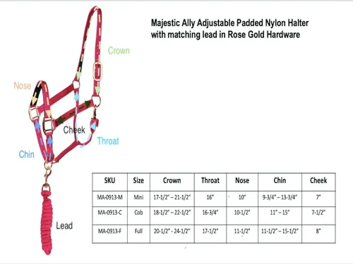 Miniatura 7 de Majestic Ally Cabestro con cuerda de plomo para caballos, barbilla ajustable y corona, pestillo de garganta enrollado con broche reemplazable, banda
