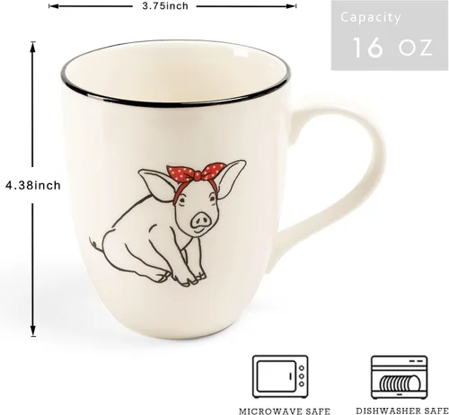 Miniatura 6 de LEHAHA Farmhouse - Juego de tazas de café de 16 onzas, tazas de cerámica grandes con asa, juego de 6, tazas de porcelana de Navidad para café, té