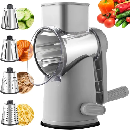 Miniatura 17 de Weltonhm Ralladores rotativos de queso con 4 cuchillas, rallador de queso de manivela con rebanador de gofres, triturador de queso rojo, negro