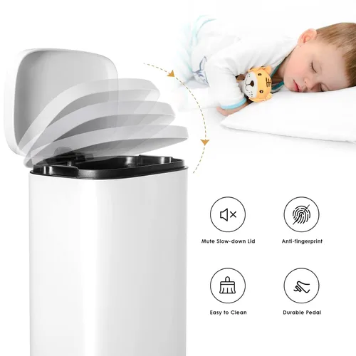 Miniatura 2 de Cubo de Basura, Cubo de Basura de Cocina de Acero Inoxidable con Pedal, Cubo de Residuos con Pedal con Tapa con Bisagras y Cubo Interior Extraíble