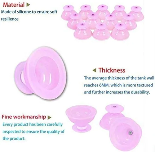 Miniatura 4 de Juego de 12 tazas de ventosas de silicona rosadas, juego profesional de terapia de succión de masaje al vacío, ventosas corporales, taza de masaje