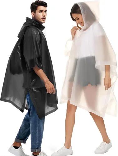 Miniatura 66 de Paquete de 2 ponchos de lluvia para adultos, reutilizables, impermeables, de supervivencia, emergencia, resistente, con capucha con cordón