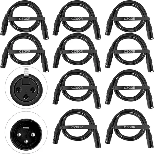 Miniatura 11 de Cable DMX de 3.9 pies, paquete de 6 cables flexibles XLR macho a hembra de 3 pines para señal de iluminación de escenario, conexión XLR, cable