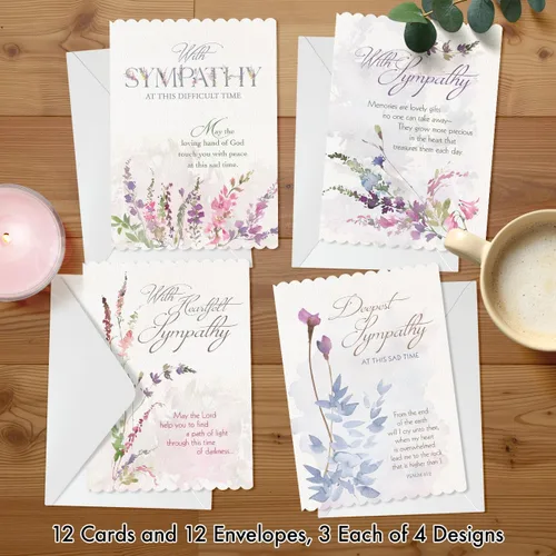 Miniatura 5 de Faithfully Yours Designer Greetings - Surtido de tarjetas de condolencias florales en caja, padre de misericordias con versículos bíblicos