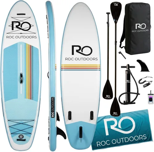 Miniatura 34 de Roc Tabla de remo inflable con accesorios y mochila de alta calidad, cubierta antideslizante, bolsa impermeable, correa, remo y bomba de mano.