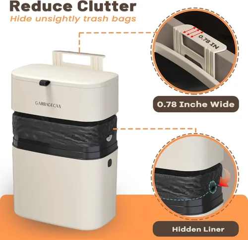 Miniatura 5 de Cubo de basura de compost de 2.5 galones para cocina, encimera, pequeño bote de basura colgante con tapa, papelera de compostaje color blanco hueso
