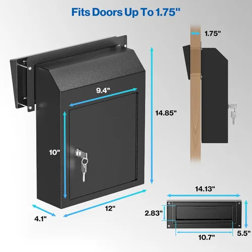 Miniatura 3 de Pochar Buzón resistente a la lluvia para puerta, buzón de acero galvanizado resistente a la intemperie para llaves, depósito, pago, correos – a