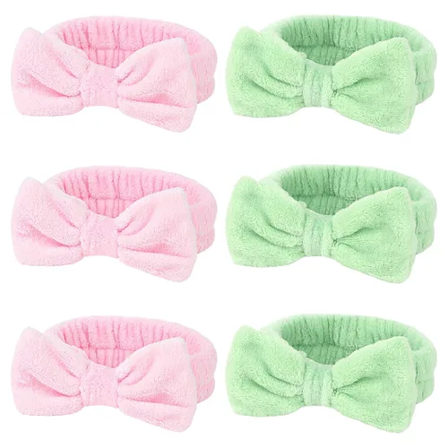 Miniatura 8 de WHAVEL Paquete de 6 diademas de spa rosadas, diademas de maquillaje, diademas de microfibra con lazo de microfibra, diadema facial de rayas de Tipo