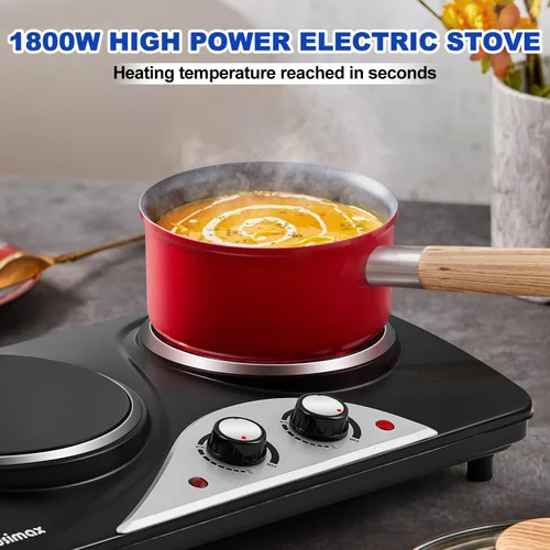 Miniatura 5 de Placa caliente, estufa eléctrica CUSIMAX de 1800 W, doble quemador, placa de cocina infrarroja de cerámica portátil, quemadores de control dual