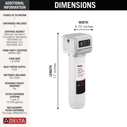 Miniatura 7 de Sistema de filtro de agua Delta Clarifi de alto flujo debajo del fregadero, filtro de agua para grifo de fregadero de cocina y baño, DWQ3501510