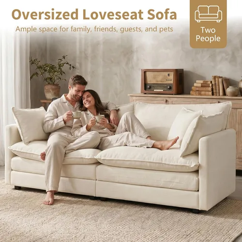Miniatura 3 de GNIXUU 76" Modular Sectional Sofa, Beige Loveseat Sofa Cloud 2 Seater Couch, Comfy Chenille Love Seats 25" Deep Seat with 2 Pillows for Small Spaces