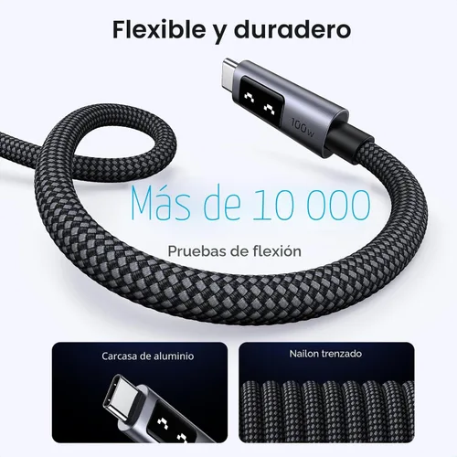 Miniatura 7 de UGREEN Uno - Cable USB C a USB C de 100 W, cable de carga rápida tipo C con pantalla LED para iPhone 17/17 Air/17 Pro/17 Pro Max/16, MacBook Negro