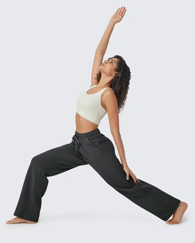 Miniatura 3 de G4Free Pantalones con forro polar para mujer, pantalones deportivos de pierna ancha, pantalones de yoga con bolsillos, holgados para invierno 2023