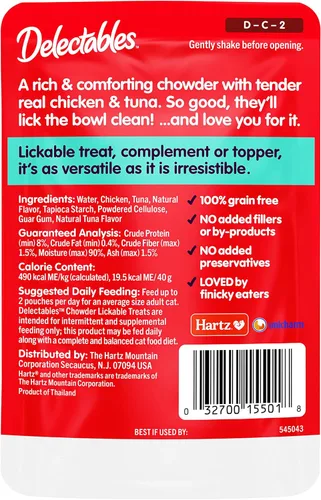 Miniatura 7 de Hartz Delectables Chowder - Golosinas húmedas para lamer para gatitos, gatos adultos y adultos mayores, pollo y atún, 1.4 onzas (paquete de 12)