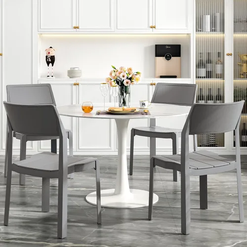 Miniatura 10 de VECELO Paquete de 4 sillas de comedor de plástico, sillas de patio apilables para uso en interiores y exteriores en cocina, junto a la piscina,