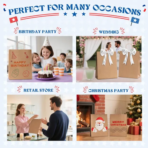 Miniatura 7 de MESHA Bolsas de papel grandes de 10 x 5 x 13 pulgadas, bolsas de papel kraft para compras con asas a granel, paquete de 50 bolsas de regalo grandes