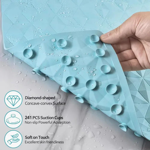 Miniatura 3 de Tapete antideslizante de goma natural para bañera y ducha, tapete de seguridad de 16 x 28 pulgadas con ventosas, delicado patrón de diamante, más