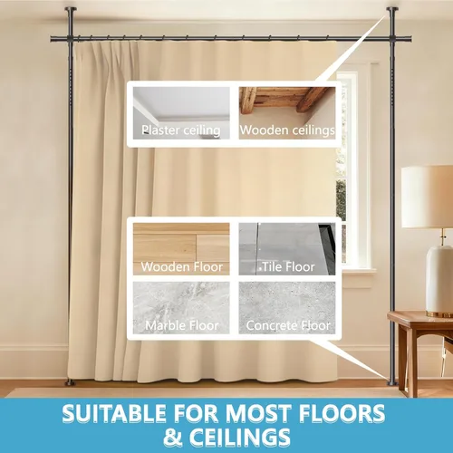 Miniatura 8 de JILRON Juego de cortinas divisoras de ambientes sin taladro: incluye cortina beige de 106 pulgadas de ancho x 84 pulgadas de largo y soportes