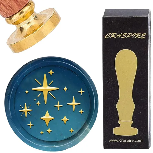 CRASPIRE Sello de cera de estrella Twinkle Sex-Pointed Star Vintage extraíble latón sellado cabezas 0.984 in con mango de madera para sobres,