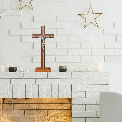 Miniatura 9 de KUXBET Crucifijo de Pie Cruz con Soporte Desmontable de 10.6 Pulgadas Cruz de Madera Católica de Jesucristo para Colgar en la Pared para Decoración