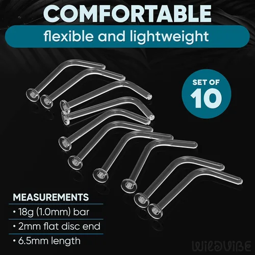 Miniatura 6 de Aretes de nariz transparentes para el trabajo – Anillos de nariz transparentes en forma de L – Anillos de nariz de plástico Bioflex para cirugía