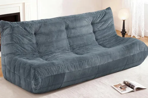 Miniatura 14 de Puf para adultos, silla puf grande, sillón con relleno de espuma viscoelástica para el hogar, apartamento o sala de juegos, gris afelpado Felpa gris