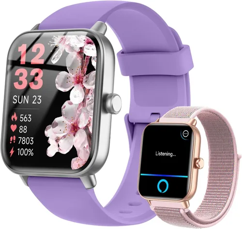 Miniatura 10 de Quican Relojes inteligentes para mujer, compatibles con teléfonos iPhone y Android, llamadas, monitor de frecuencia cardíaca/sueño, Alexa, reloj