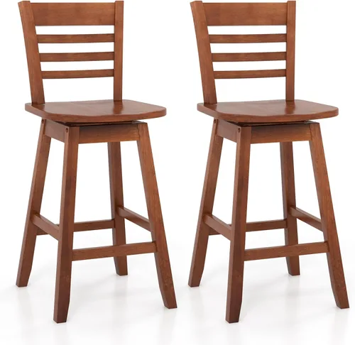 Miniatura 14 de Giantex Juego de 2 taburetes de bar de 24.5 pulgadas, taburetes de bar giratorios de granja con respaldo hueco de 6 rejillas y asiento ergonómico