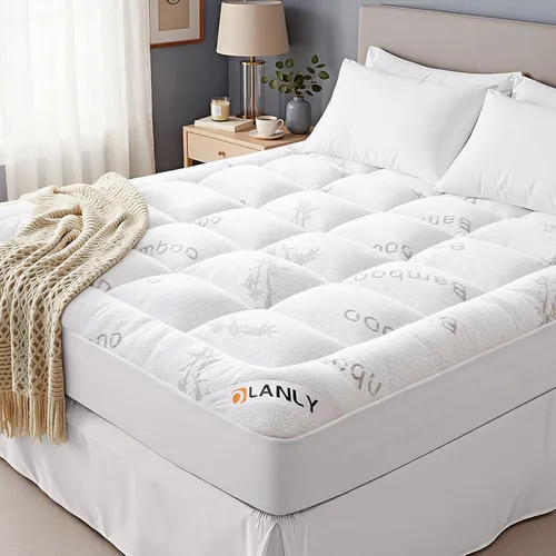 Miniatura 10 de OLANLY Cubrecolchón California King, viscosa hecha de bambú, almohadilla de colchón suave refrescante tipo almohada para aliviar el dolor de Gris