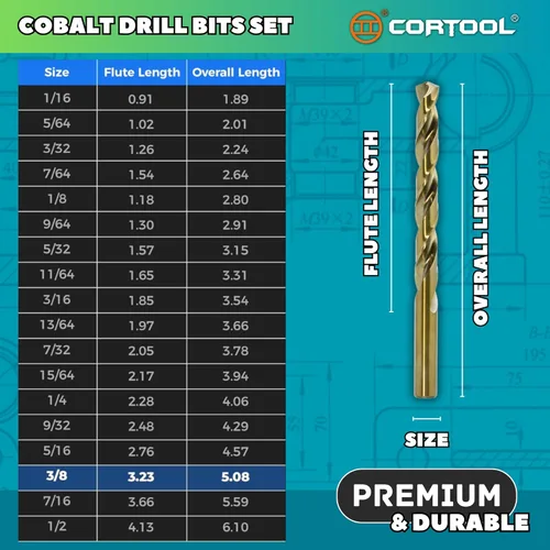 Miniatura 6 de Juego de brocas de cobalto de 1/2 pulgada (6 piezas), juego de brocas de metal M35 HSS de longitud de trabajo para metal duro, acero inoxidable